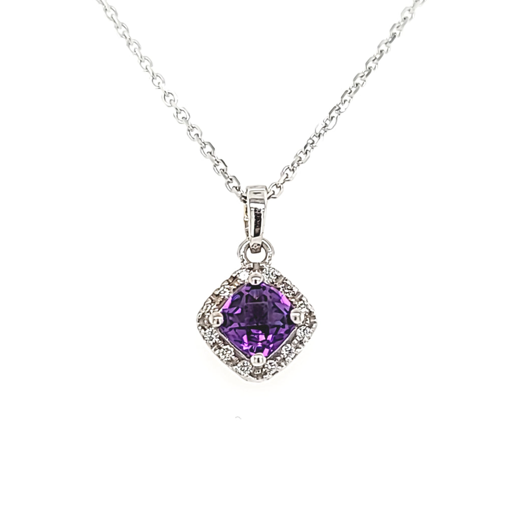 CLEARANCE - 14k White Gold Amethyst & Diamond Pendant (I7281)