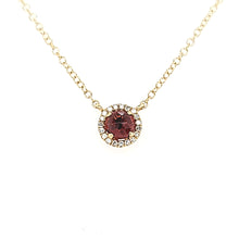 Load image into Gallery viewer, 14k Yellow Gold Garnet &amp; Diamond Halo Necklace (I6472)
