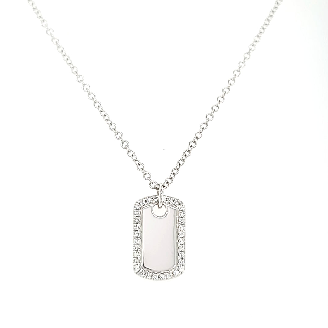 14k White Gold & Diamond Dog Tag Necklace (I7565)
