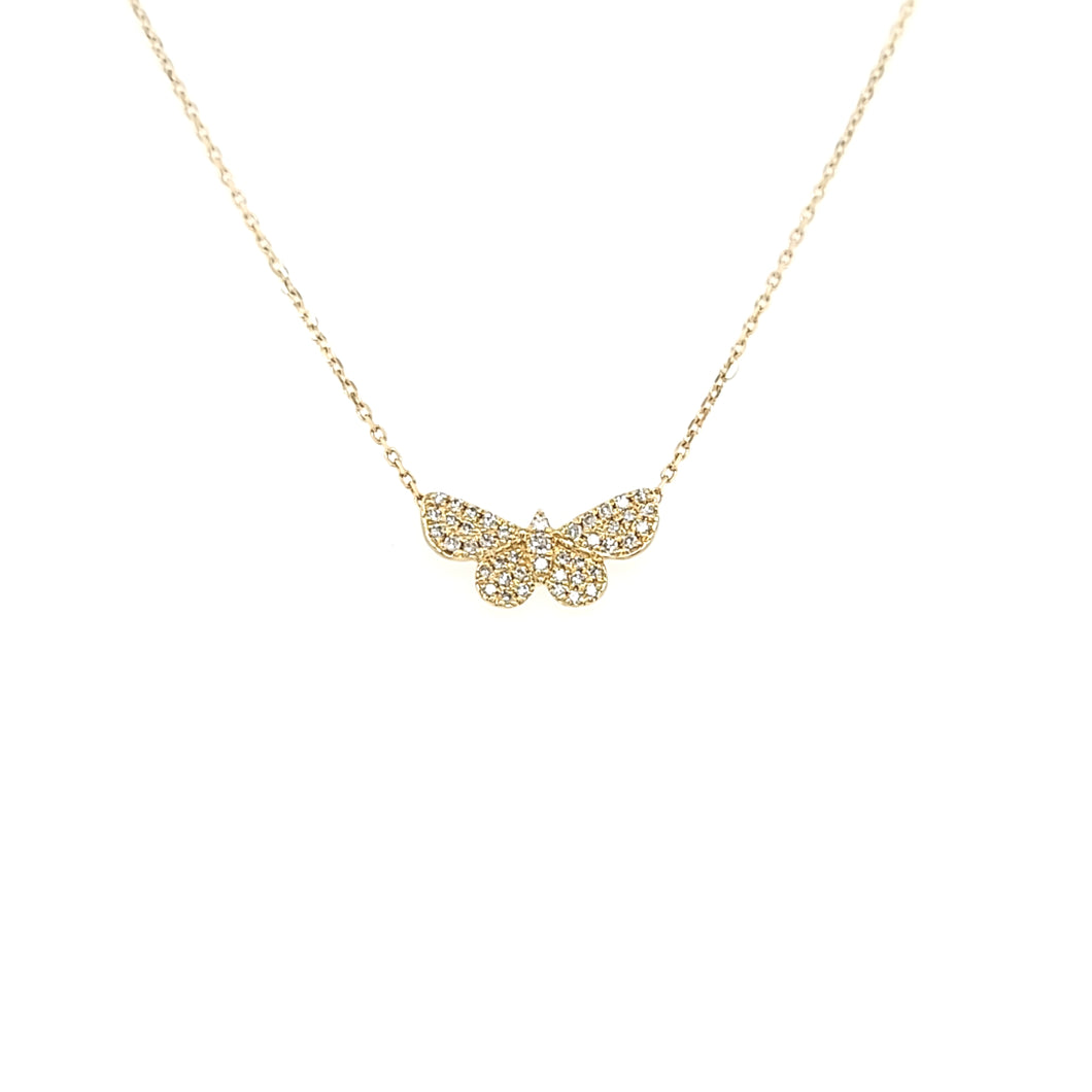 14k Yellow Gold Diamond Butterfly Necklace (I6587)