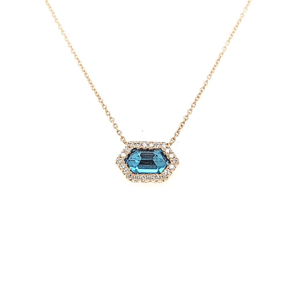 14k Rose Gold London Blue Topaz Necklace (I6502)