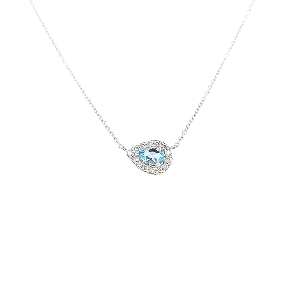 14k White Gold Pear Shaped Aquamarine Necklace (I6554)