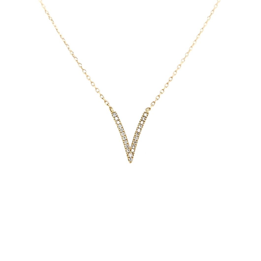 14k Yellow Gold Diamond V Necklace (I7480)