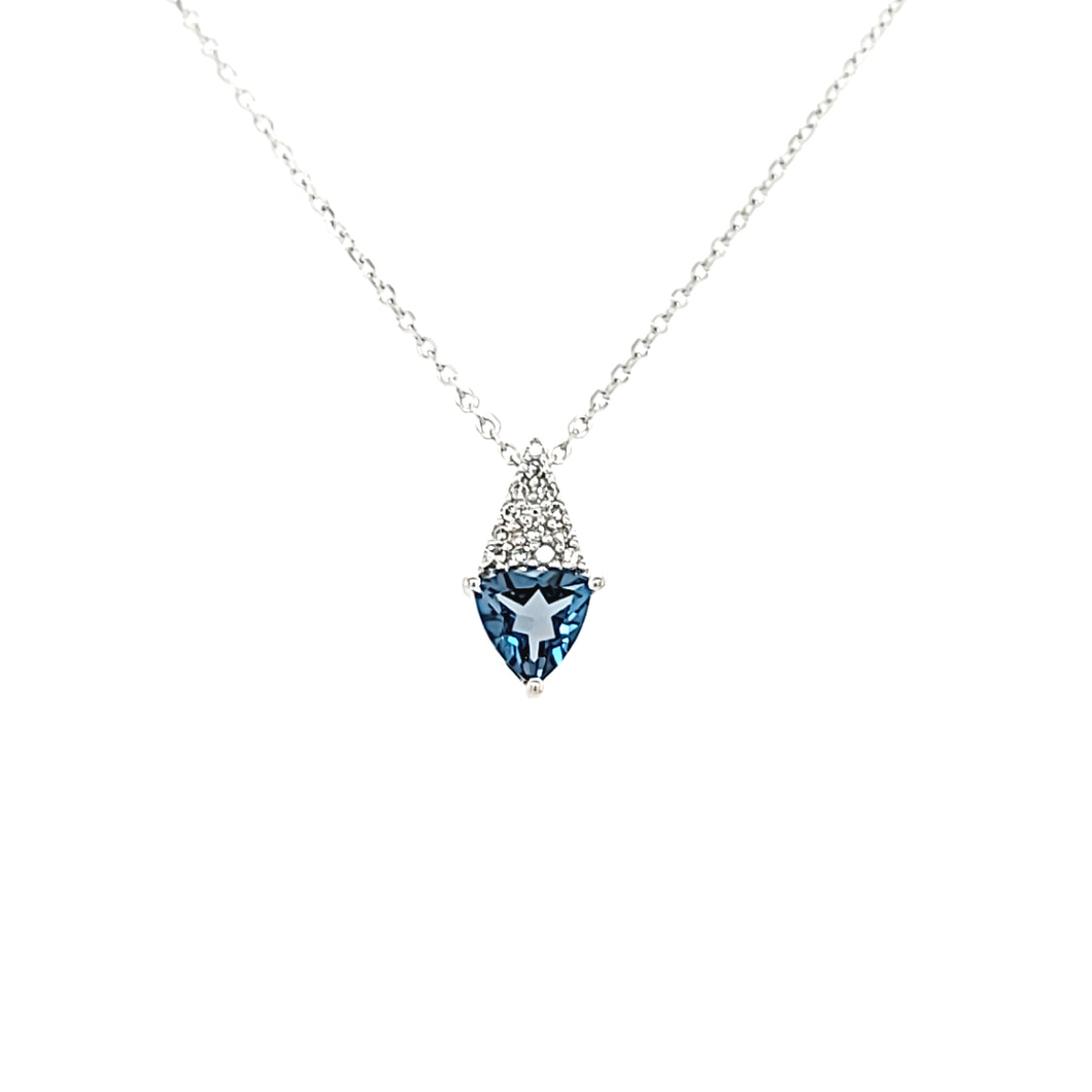 White Gold London Blue Topaz & Diamond Necklace (I7430)