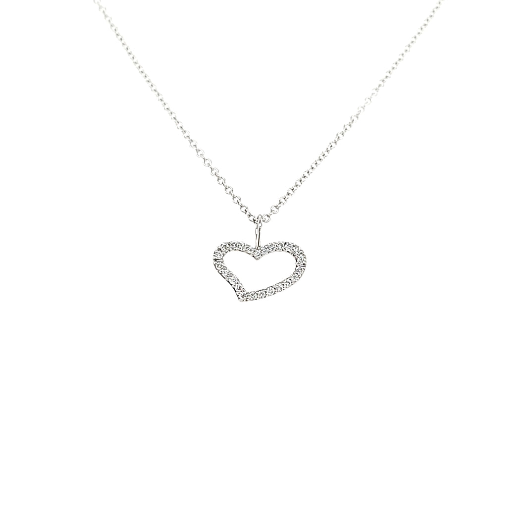 14k White Gold Wavy Diamond Heart Necklace (I7069)