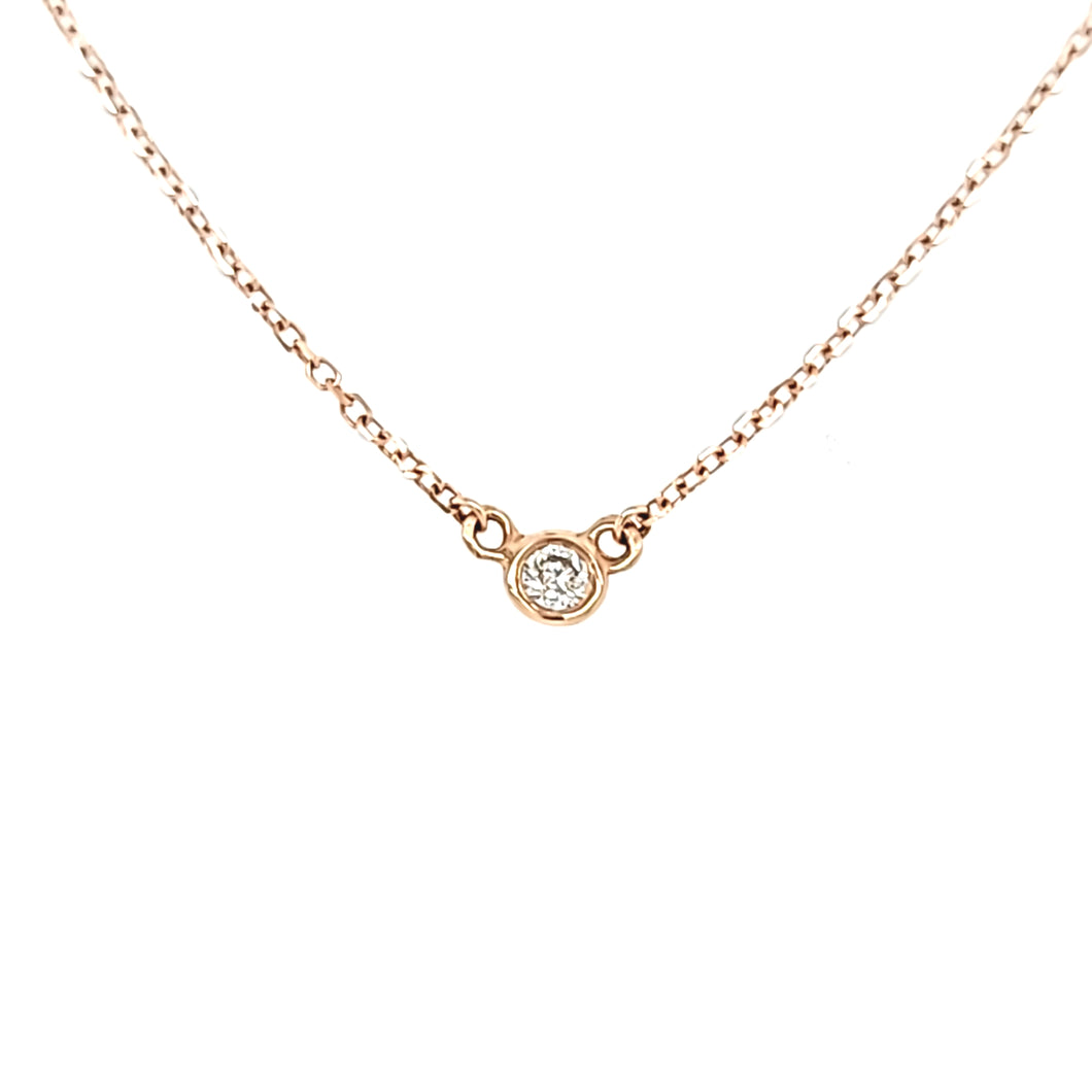 14k Petite Rose Gold Bezel Set Diamond Necklace (I3444)