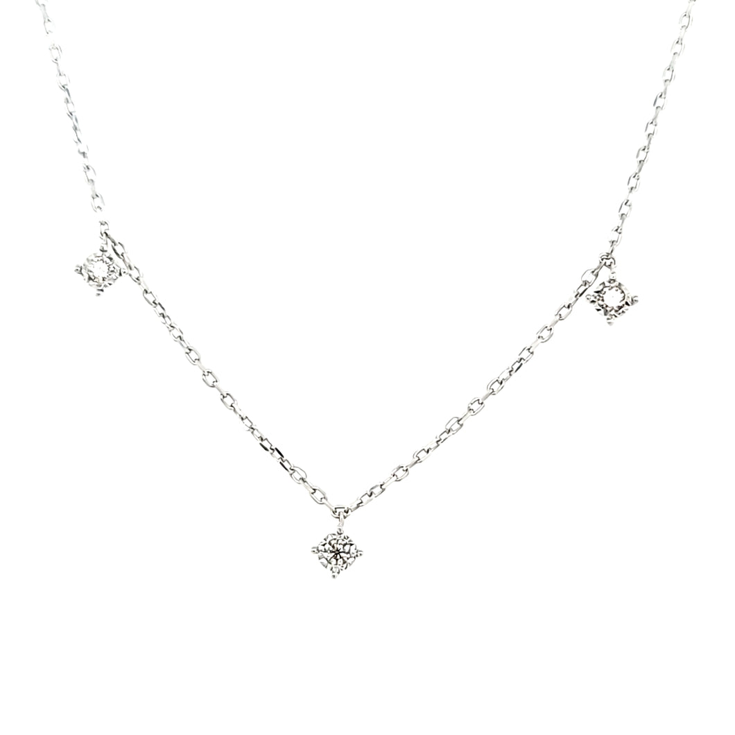 14k White Gold Diamond Dangle Station Necklace (I7474)