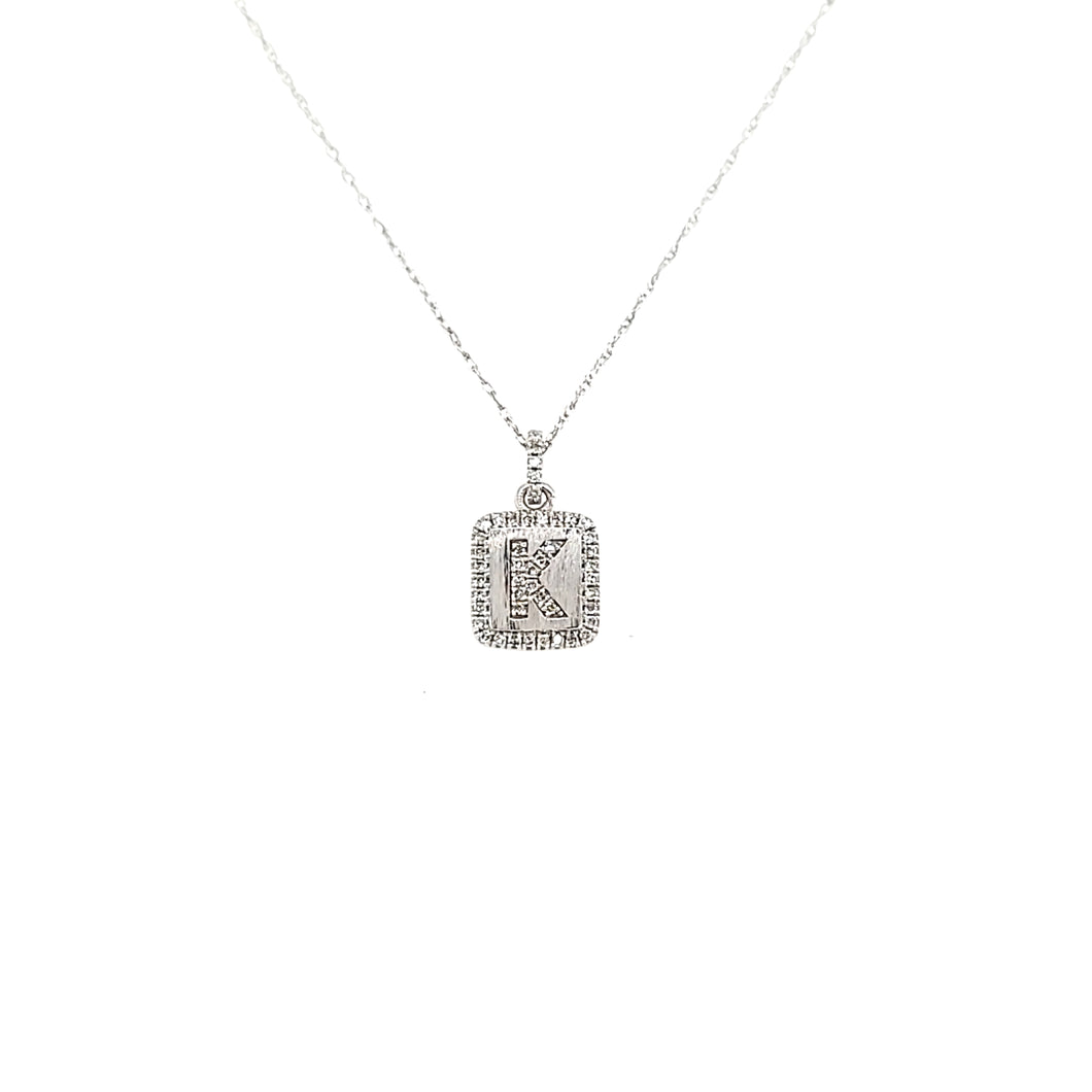 14k White Gold Diamond 'K' Initial Necklace (I7388)