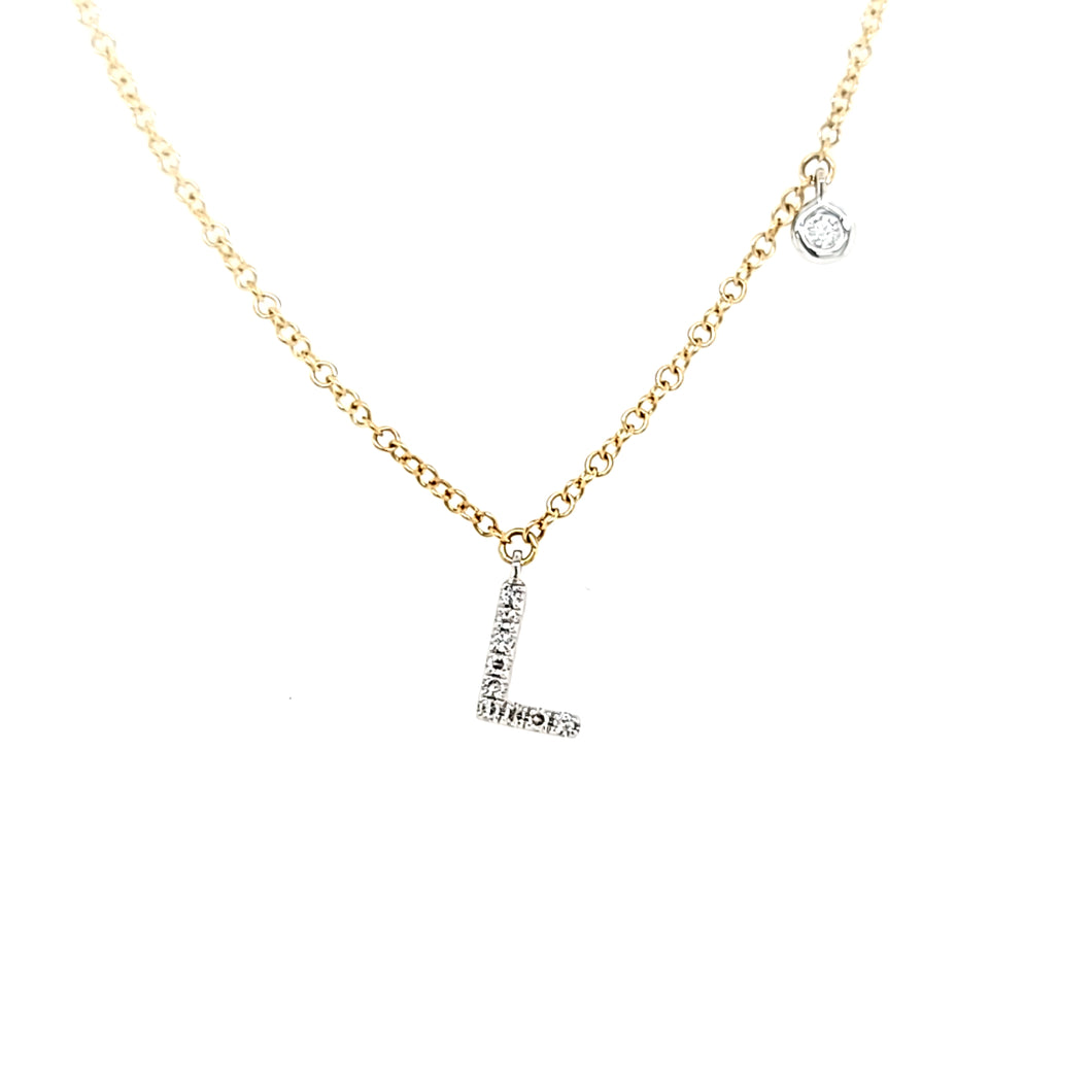 Yellow Gold Diamond 'L' Dangle Initial Necklace (I3929)