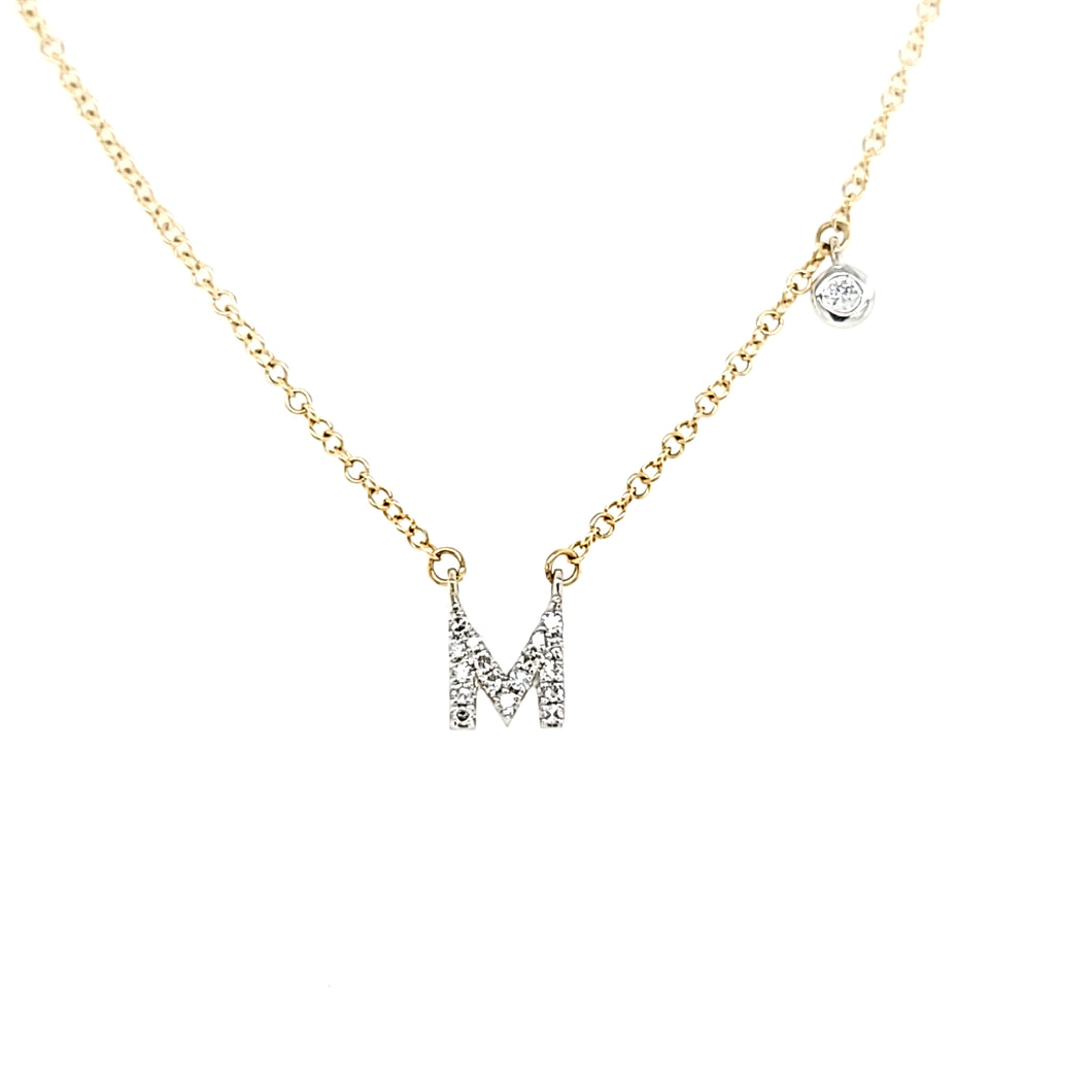 14k Yellow Gold Diamond 'M' Dangle Initial Necklace (I3945)