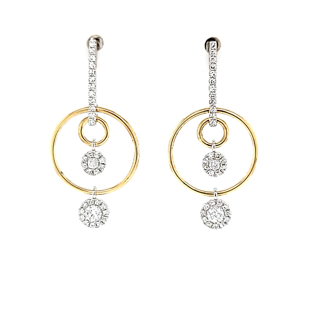 Two Tone Gold Diamond Negative Space Circle Earrings (I7434)