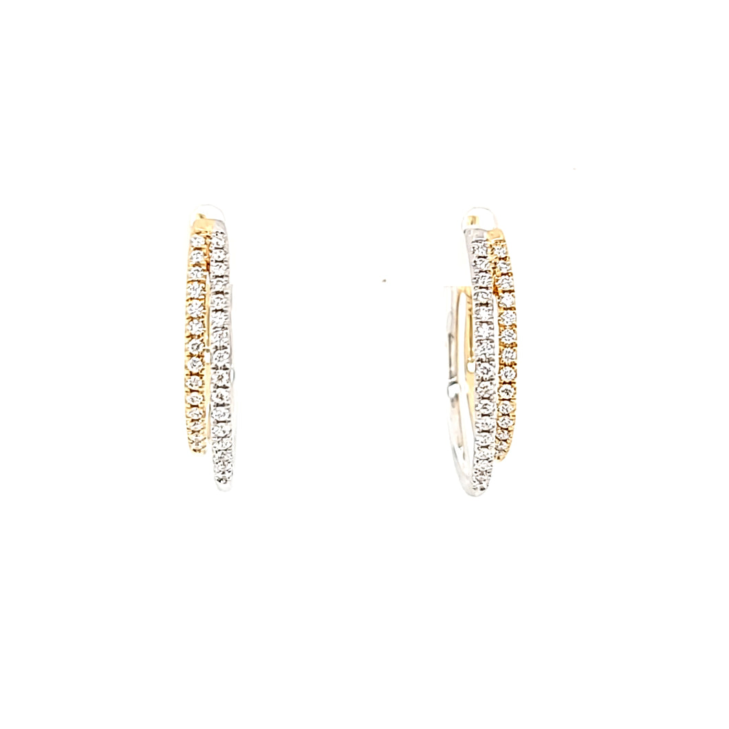 14k Two Tone Double Hoop Diamond Earrings (I7656)