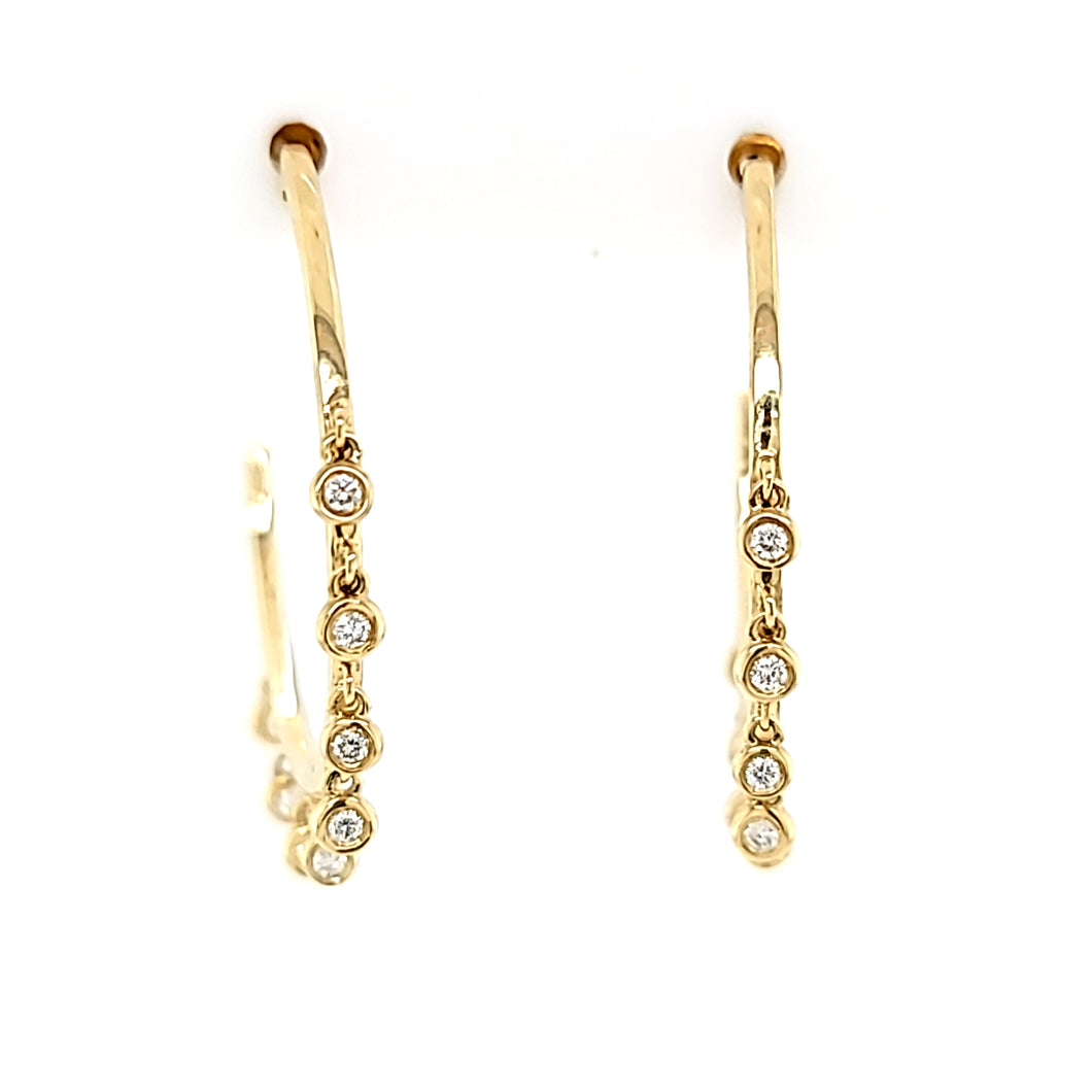 Yellow Gold Bezel Diamond Dangle Hoop Earrings (I6594)