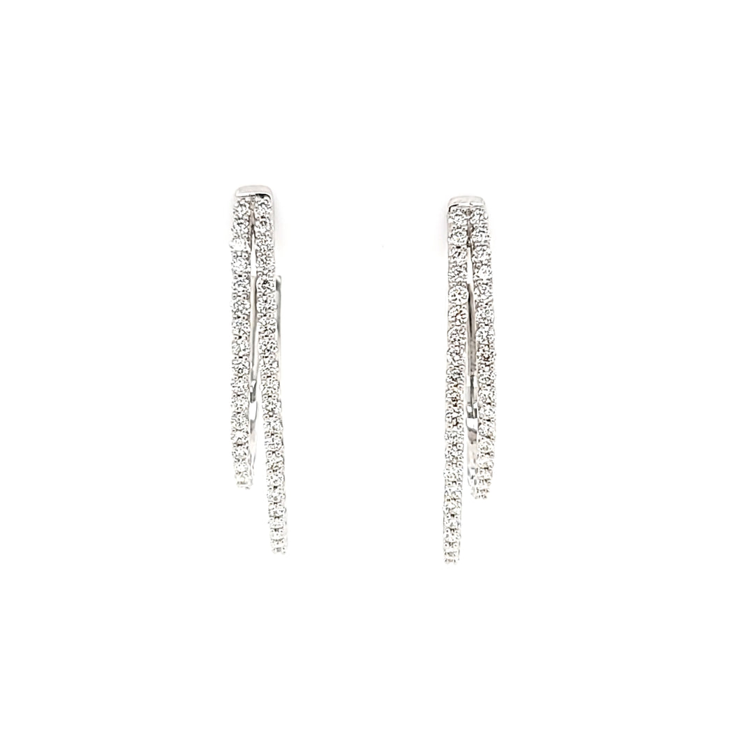 14k White Gold Diamond Double Hoop Earrings (I7484)