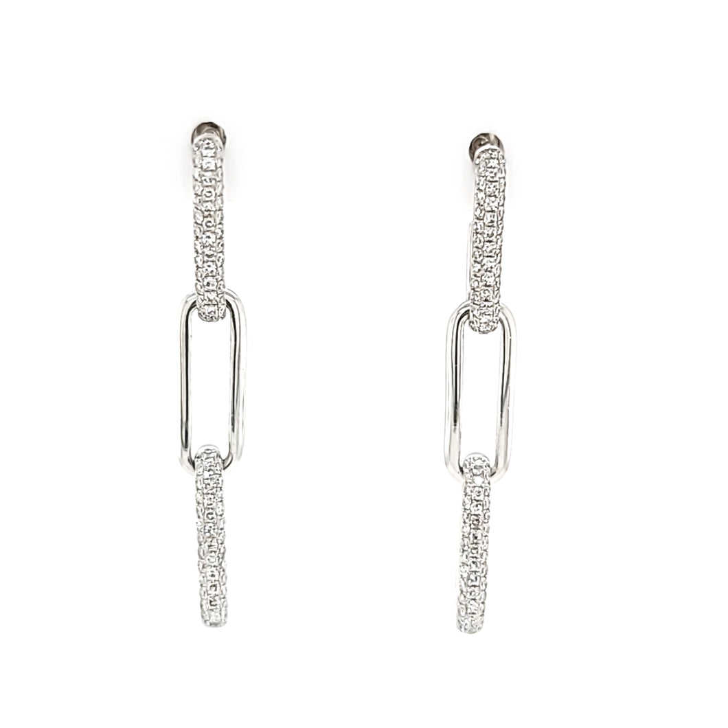 14k White Gold Pave Diamond Paperclip Dangle Earrings (I6515)