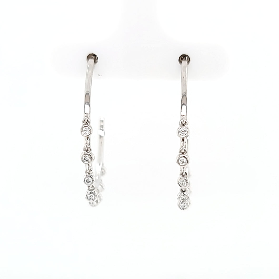 White Gold Bezel Diamond Dangle Hoop Earrings (I6553)