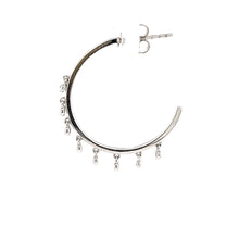 Load image into Gallery viewer, White Gold Bezel Diamond Dangle Hoop Earrings (I6553)
