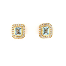 Load image into Gallery viewer, 18k Yellow Gold Blue Topaz Halo Stud Earrings (I6607)
