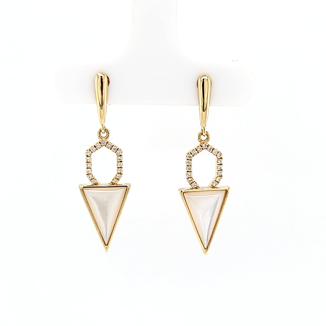 14k Yellow Gold Mother of Pearl & Diamond Arrow Dangle Earrings (I7433)