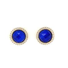 Load image into Gallery viewer, 18k Yellow Gold Lapis &amp; Diamond Stud Earrings (I6838)
