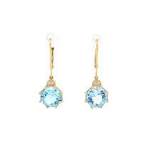 Load image into Gallery viewer, 18k Yellow Gold Blue Topaz Dangle Earrings (I7159)
