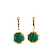 Load image into Gallery viewer, 18k Yellow Gold Malachite &amp; Diamond Octagon Earrings (I6634)
