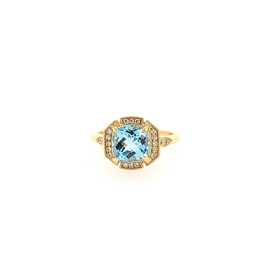 18k Yellow Gold Blue Topaz & Diamond Ring (I6578)