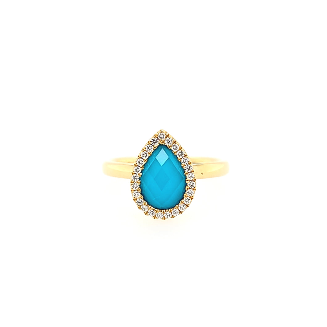 18k Yellow Gold Pear Shaped Turquoise & Diamond Ring (I6665)