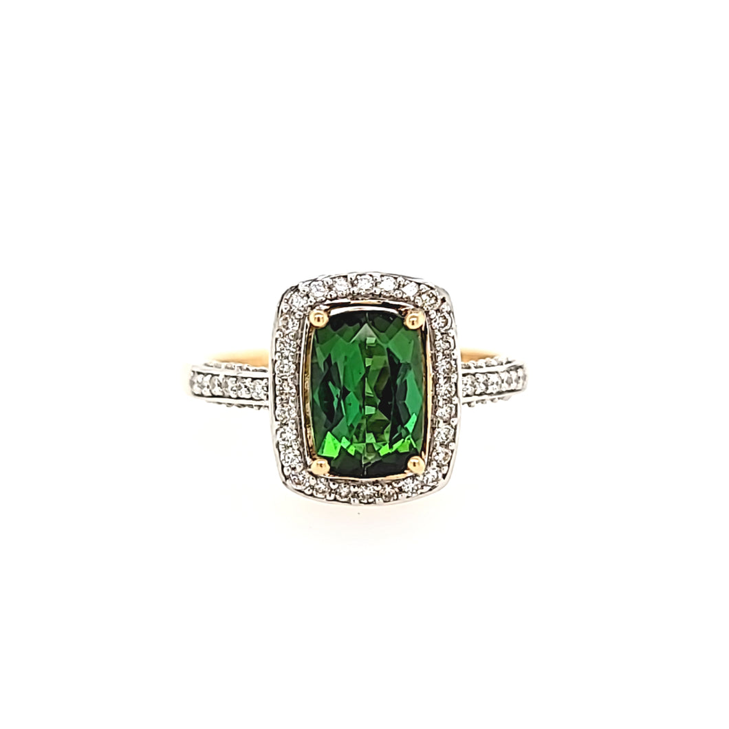 CLEARANCE - 14k Yellow Gold Green Tourmaline & Diamond Ring (I5991)