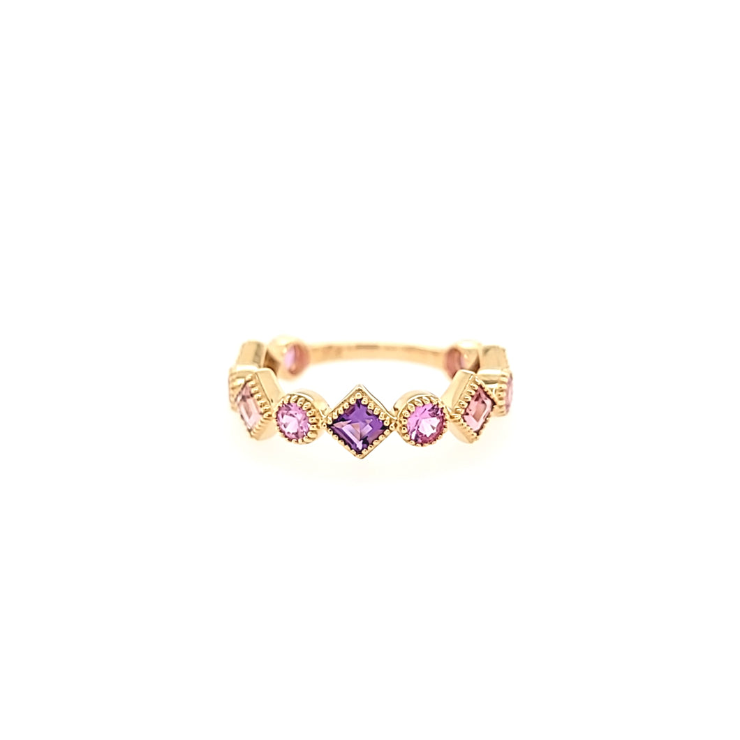 14k Yellow Gold Pink Tourmaline, Amethyst & Pink Sapphire Ring (I7450)