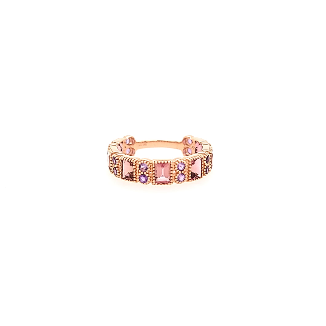 Rose Gold Pink Tourmaline & Amethyst Ring (I7449)