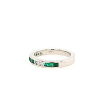 Load image into Gallery viewer, 14k White Gold Emerald &amp; Diamond Ring (I6923)
