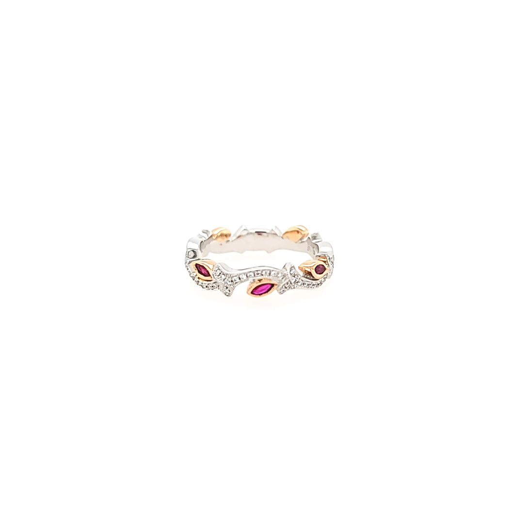 14k White & Rose Gold Ruby & Diamond Vine Ring (I2876)