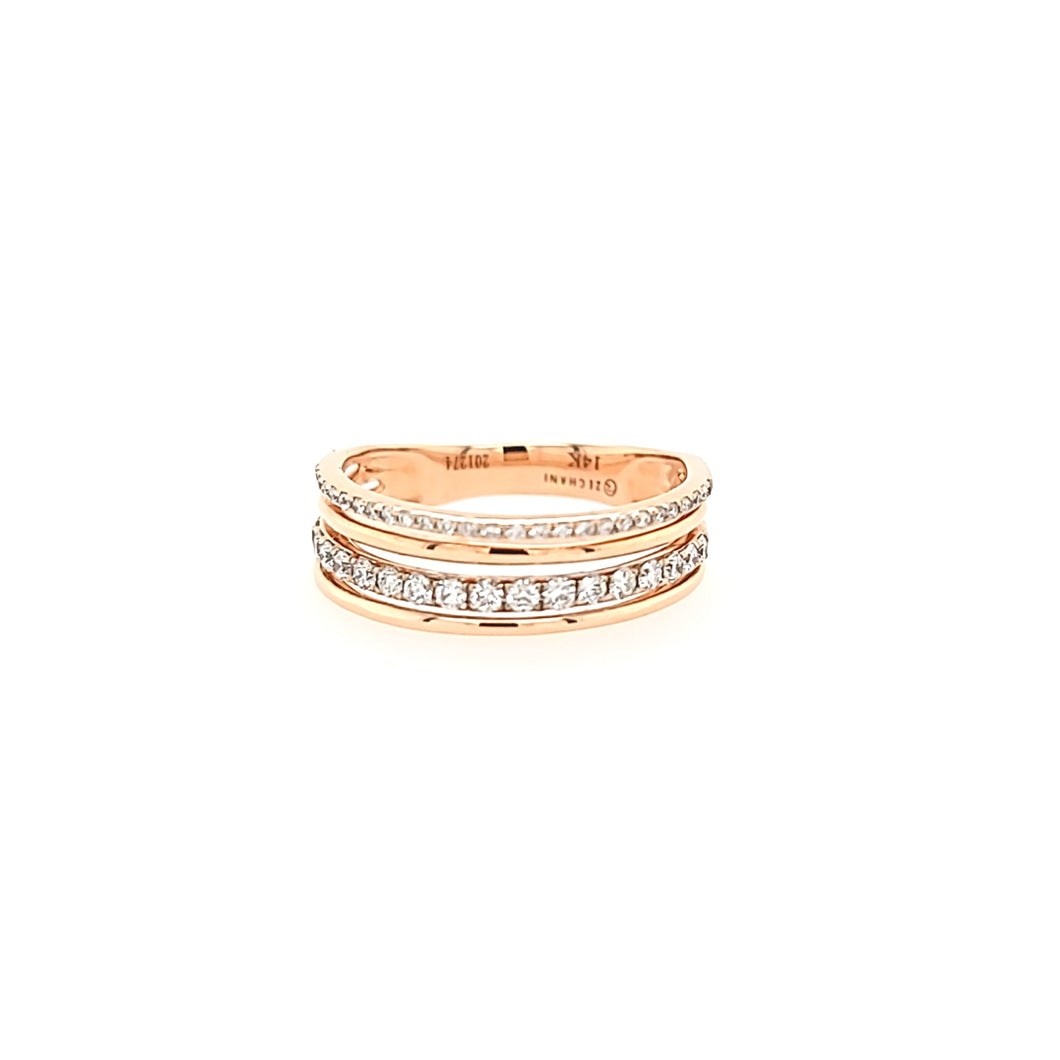 14k Rose Gold Multi Band Diamond Ring (I7046)