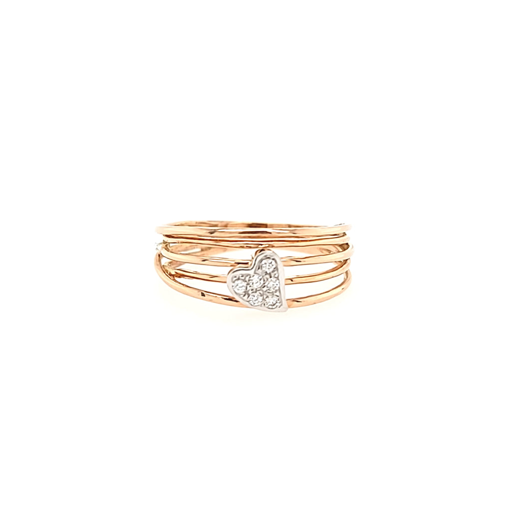 Rose Gold Multi Band Diamond Heart Ring (I7255)