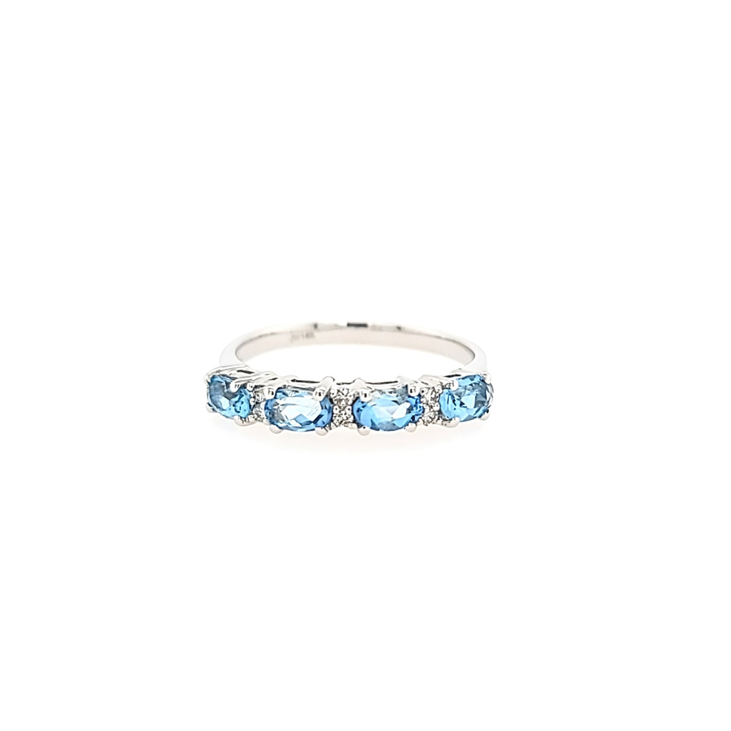 14k White Gold Oval Aquamarine & Diamond Row Ring (I6656)