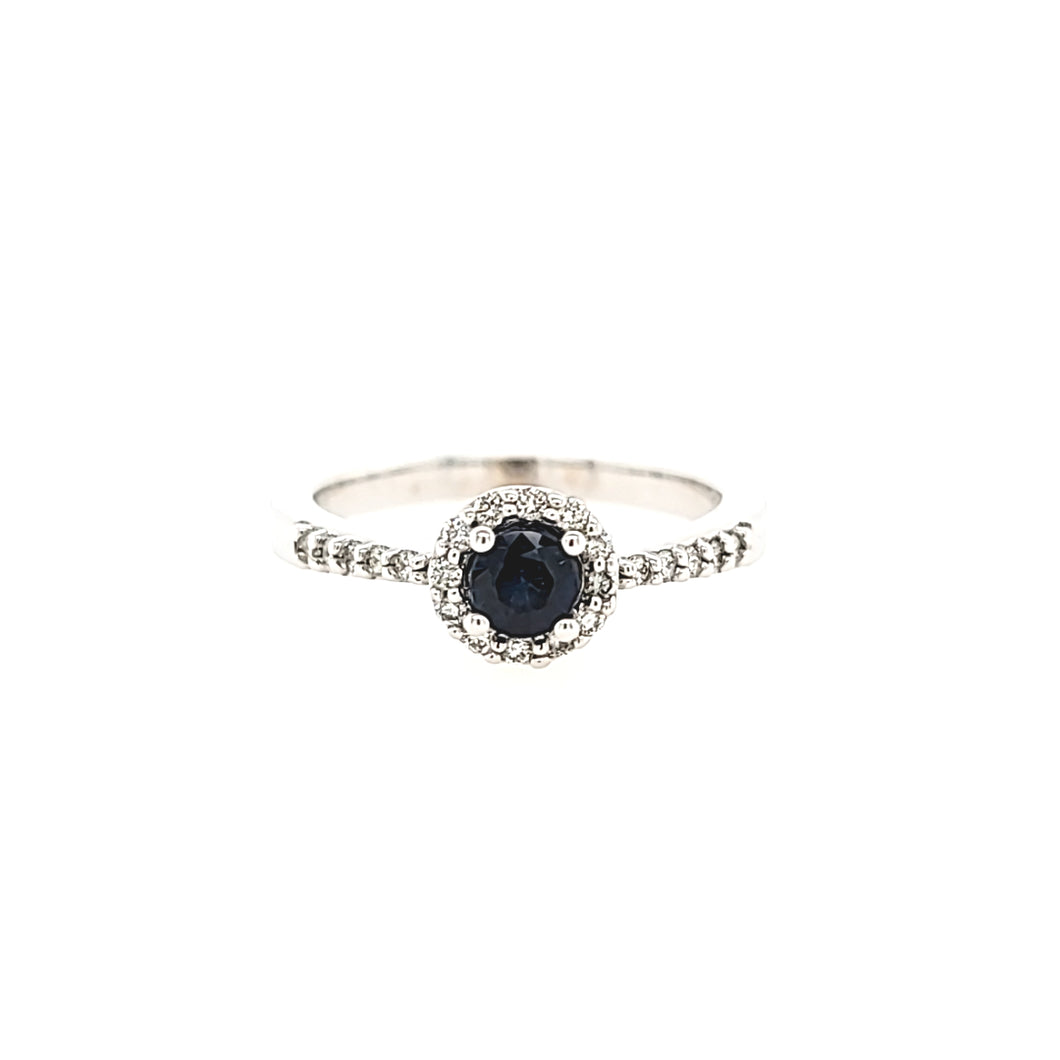 14k White Gold Deep Blue Sapphire & Diamond Ring (I2971)