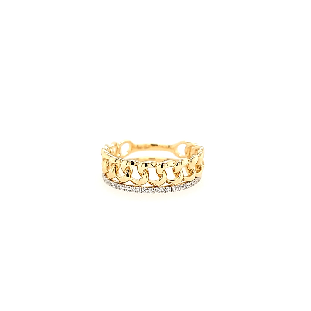14k Yellow Gold Chain & Pave Diamond Band Ring Set (I7444)