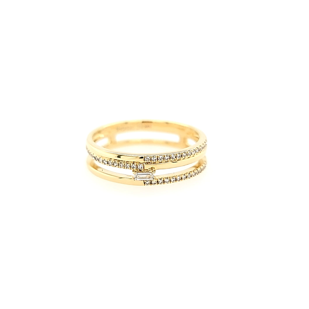 14k Yellow Gold Double Band Baguette Diamond Ring (I6663)