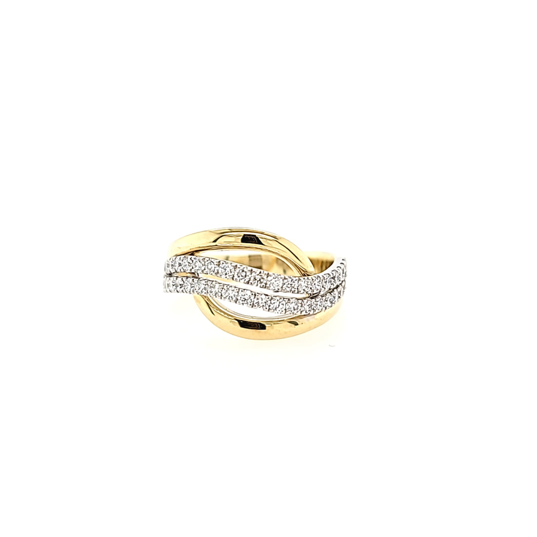 14k Yellow Gold Diamond Row Wave Ring (I7058)