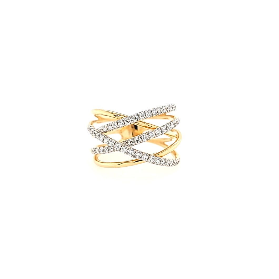 14k Yellow Gold Multi-Band Crossover Ring (I7044)