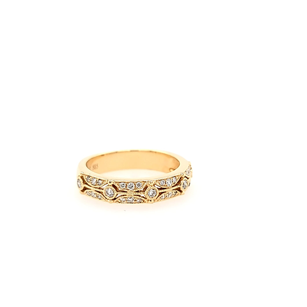 14k Yellow Gold Diamond Milgrain Edge Ring (I1080)