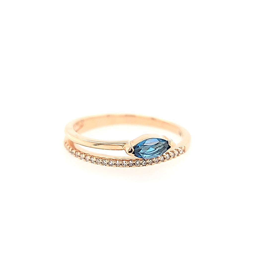 14k Rose Gold London Blue Topaz & Diamond Wraparound Ring (I6552)