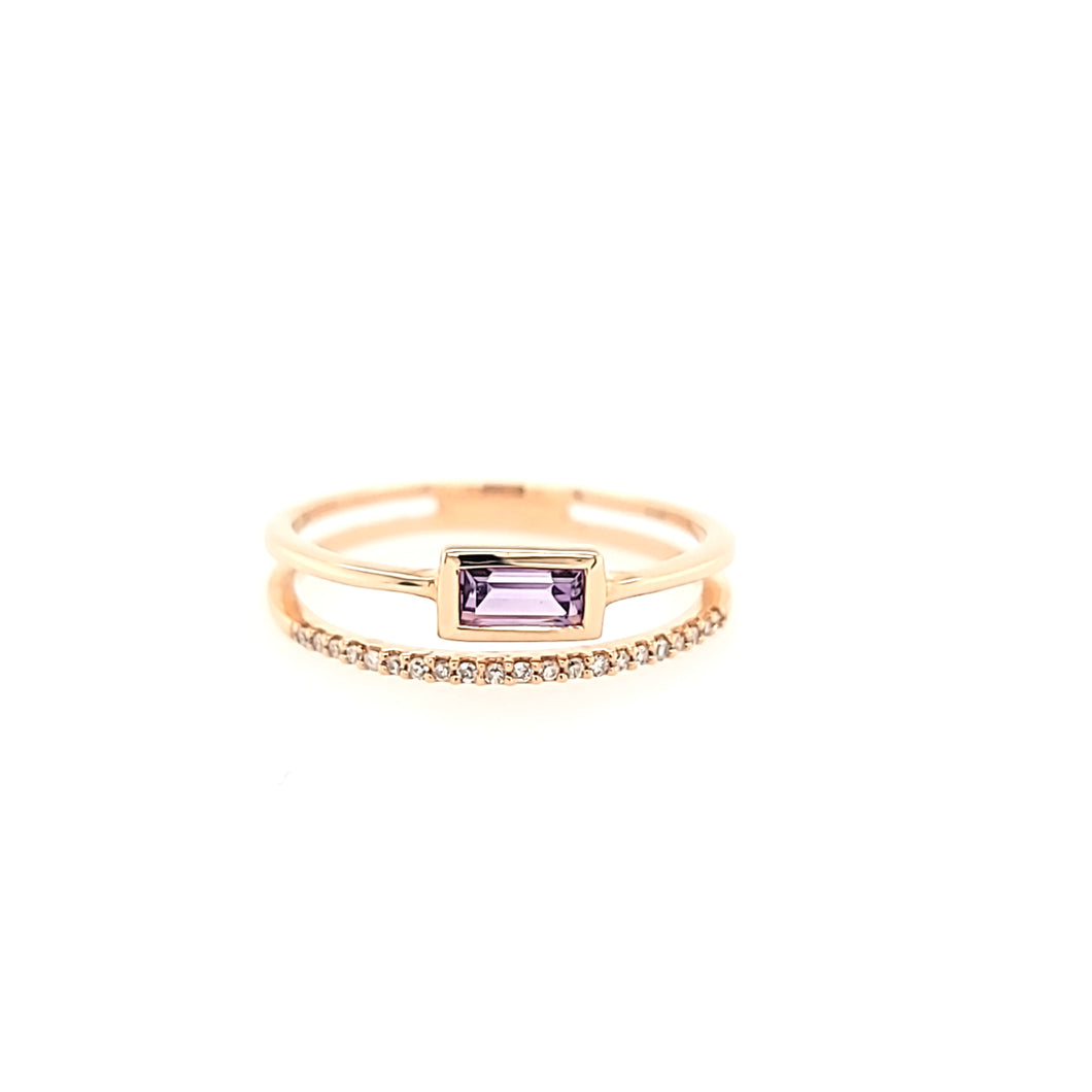 14k Rose Gold Amethyst Double Band Ring (I6543)
