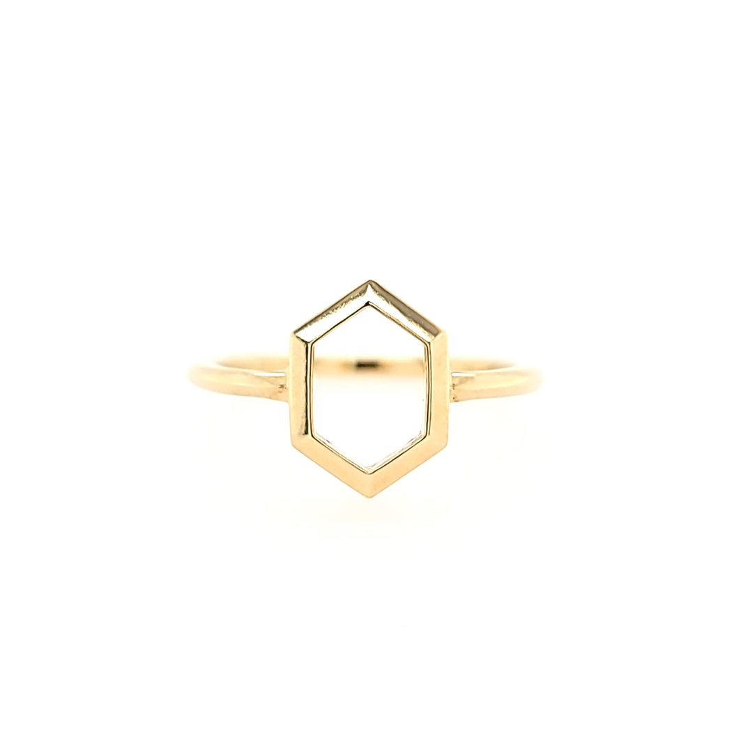 14k Yellow Gold Elongated Hexagon Ring (I7368)