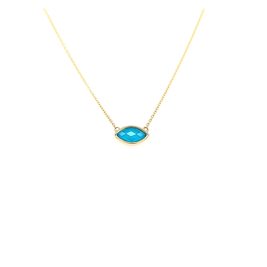 Yellow Gold Marquise Turquoise Necklace (I7689)