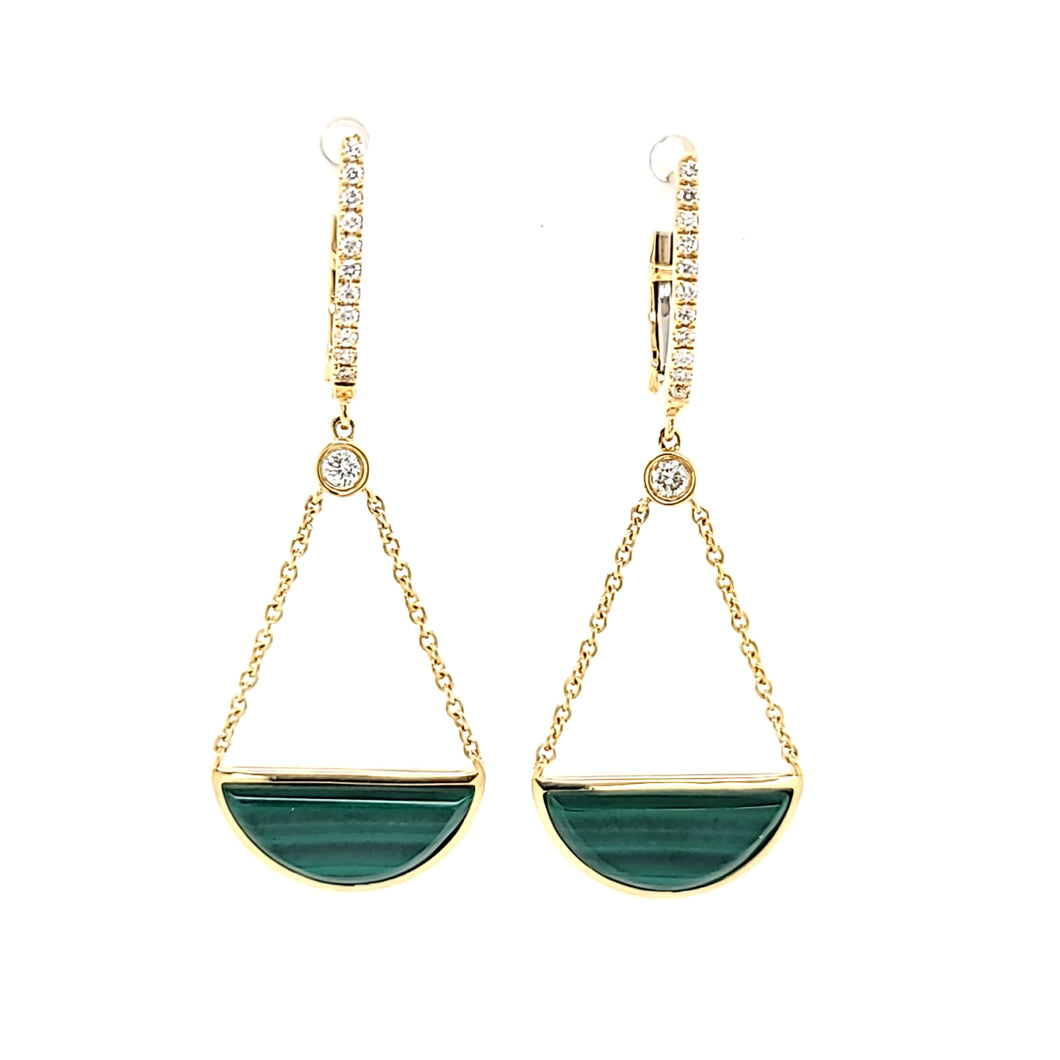 18k Yellow Gold Malachite Dangle Earrings (I7694)