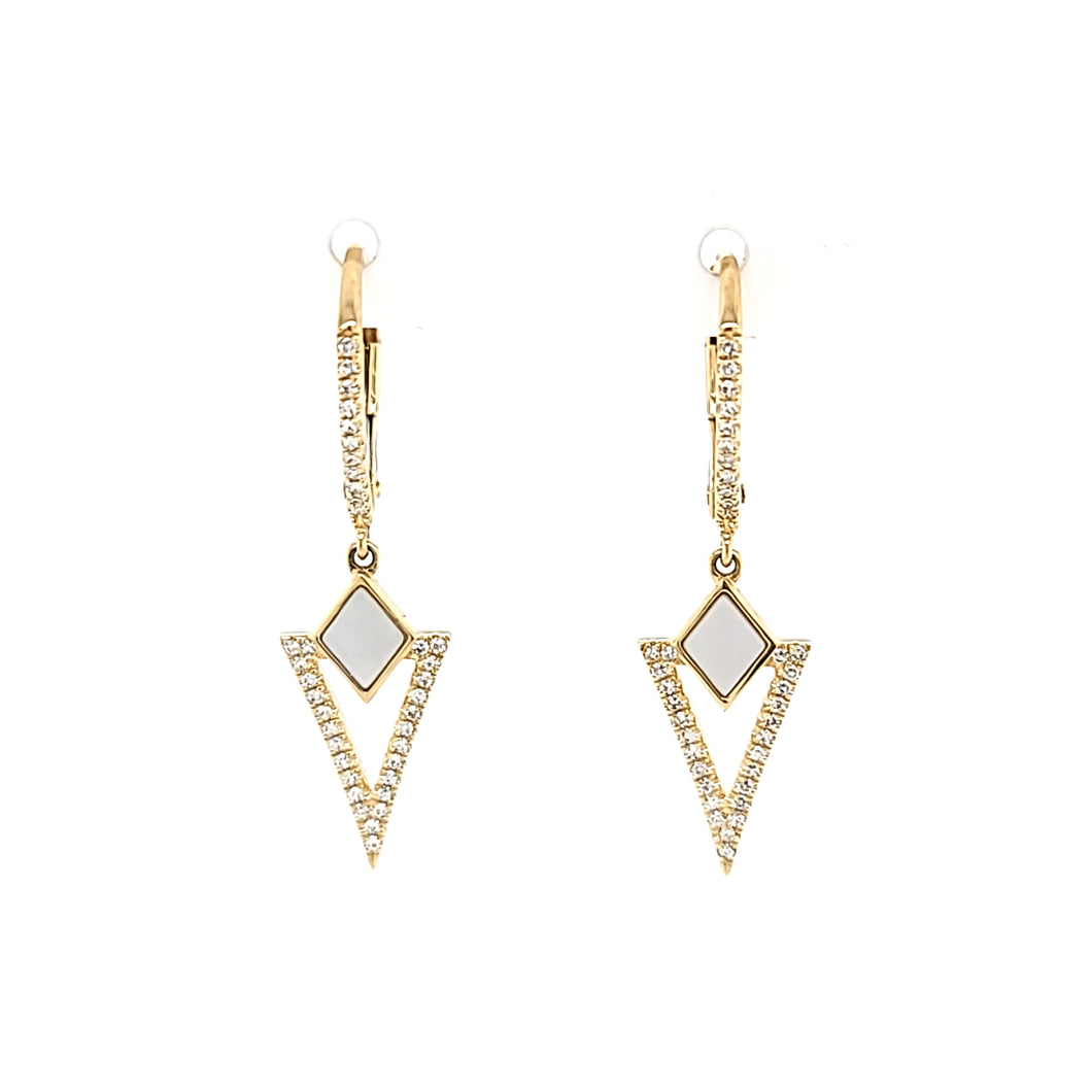 14k Yellow Gold Mother of Pearl Arrow Earrings (I7696)