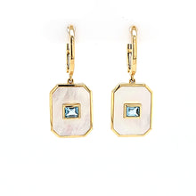 Load image into Gallery viewer, 14k Yellow Gold Mother of Pearl &amp; Blue Topaz Dangle Earrings (I7695)
