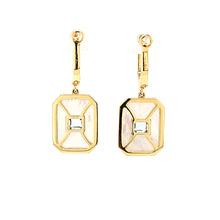 Load image into Gallery viewer, 14k Yellow Gold Mother of Pearl &amp; Blue Topaz Dangle Earrings (I7695)
